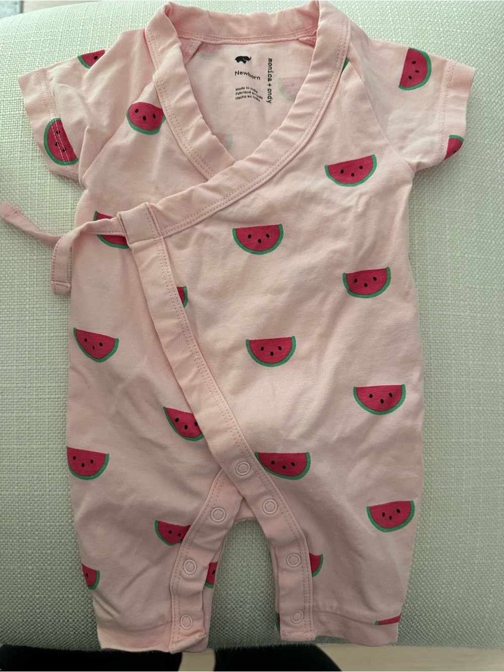 Monica & Andy Baby Pink Watermelon Print One-Piece Romper Newborn - new